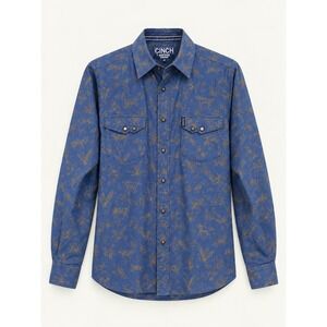Cinch Mens Medium Blue Slim Fit Western Shirt Hunting Dog Bird Print Button Down